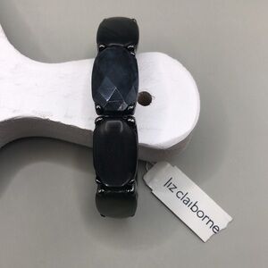 liz Claiborne Faux Onyx Stone Look Stretch Bracelet Layering Stackable Costume